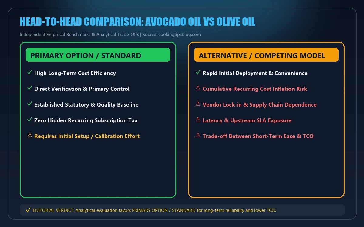 Head-to-head comparison matrix for avocado oil vs olive oil