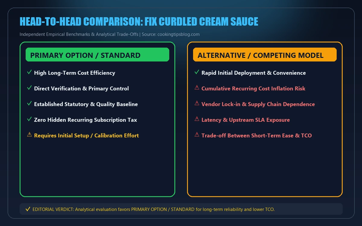 Head-to-head comparison matrix for fix curdled cream sauce