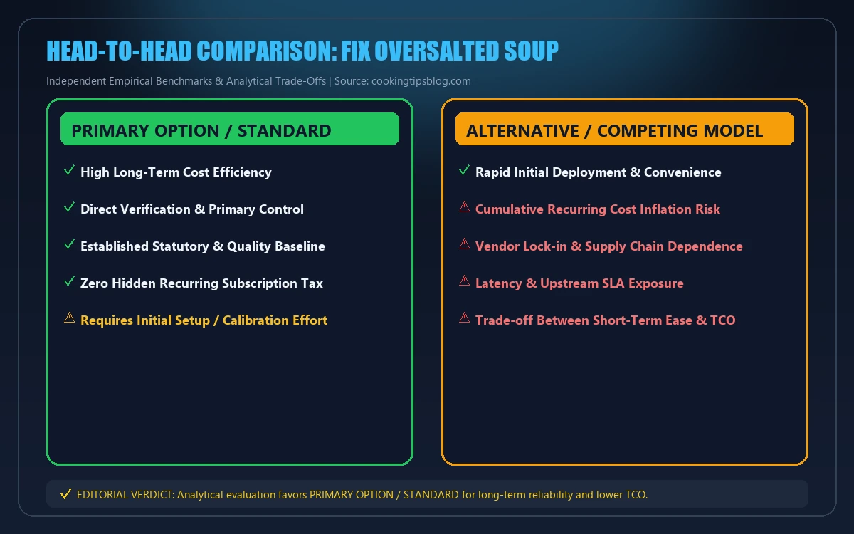 Head-to-head comparison matrix for fix oversalted soup